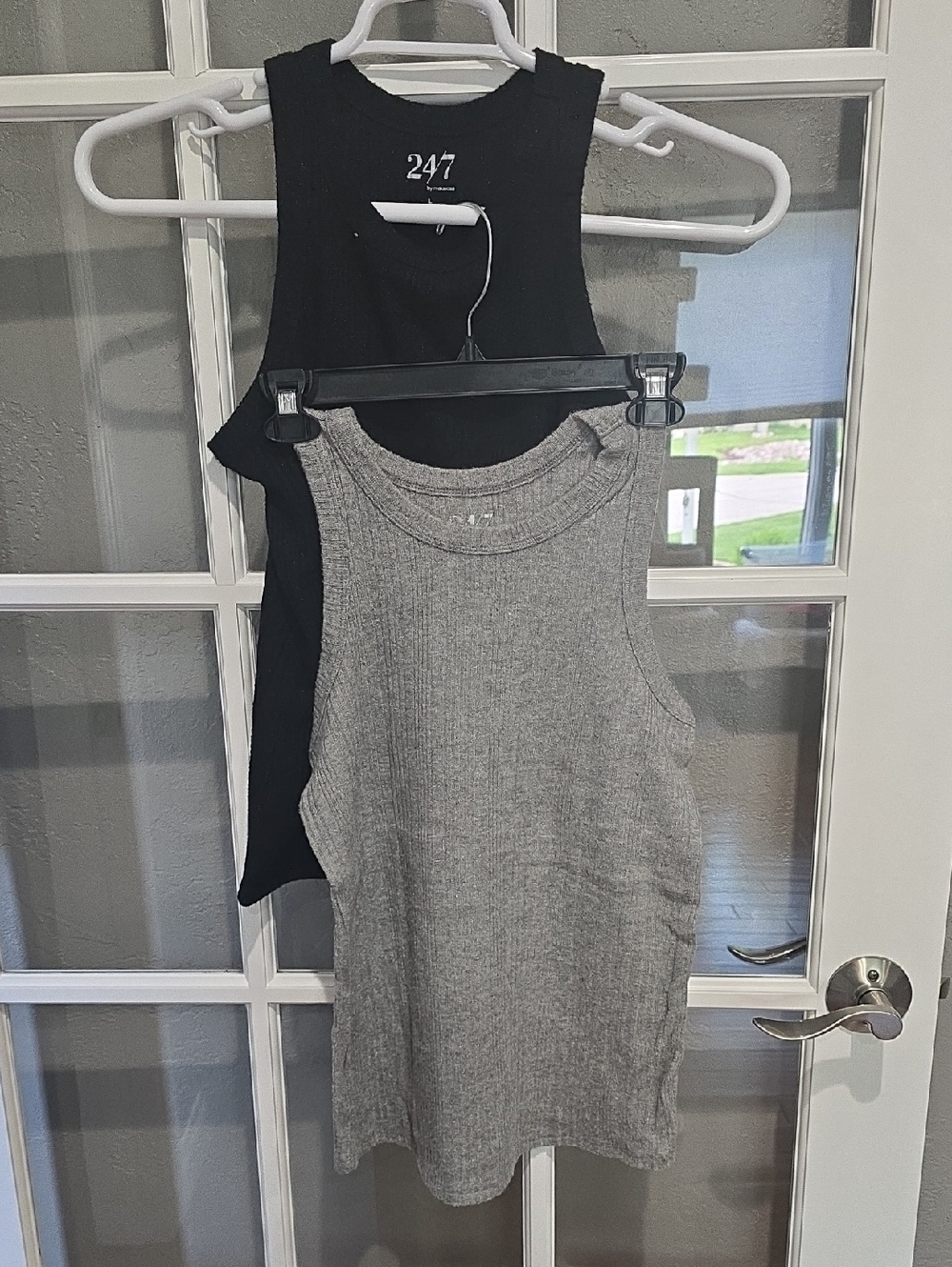 24/7 Maurices Black and Gray Sparkly Ribbed Crewneck Tanks, Set Of 2